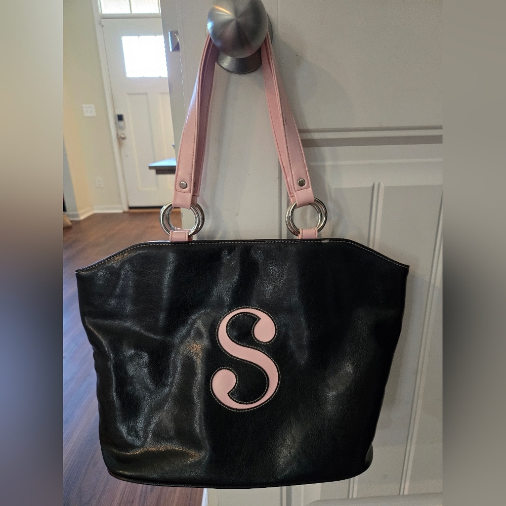 New York & Company Black Tote with Pink Handles and S Accent